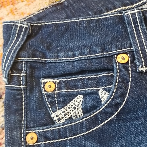 Y2k TRUE RELIGION Joey Dark Low FLARE HorseShoe Topstitched Bell IT Jeans 29 EUC - Picture 6 of 16